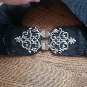 Ornate silver black stretch belt